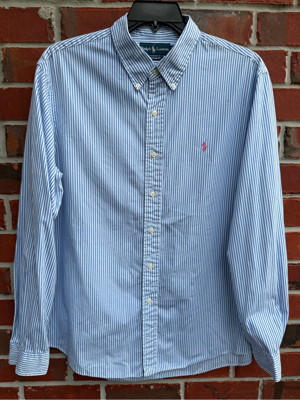 Polo Ralph Lauren Custom Fit XL Light Blue & White Striped Button-Down Shirt P7